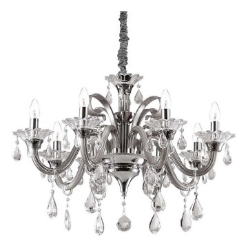 Ideal Lux - Candeeiro suspenso de cristal COLOSSAL 8xE14/40W/230V diâmetro 78 cm cinzento/cromado brilhante