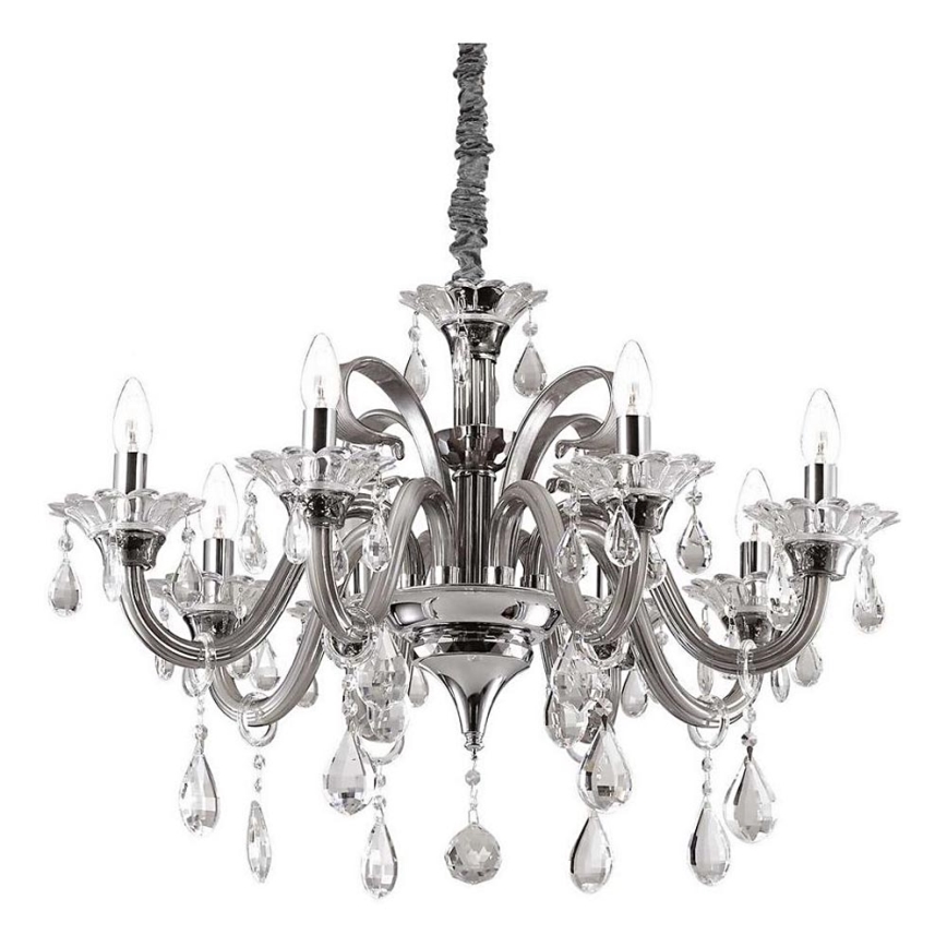 Ideal Lux - Candeeiro suspenso de cristal COLOSSAL 8xE14/40W/230V diâmetro 78 cm cinzento/cromado brilhante