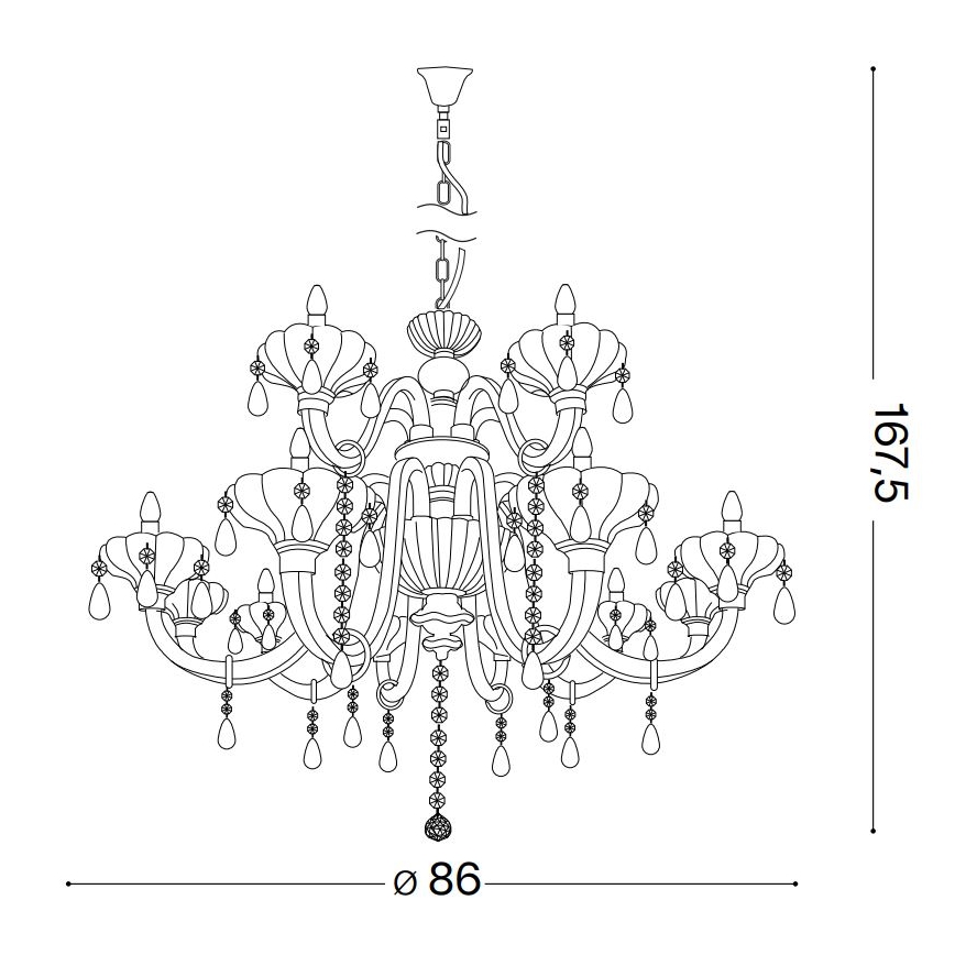 Ideal Lux - Candeeiro suspenso de cristal CONTINENTAL 12xE14/40W/230V diâmetro 86 cm transparente