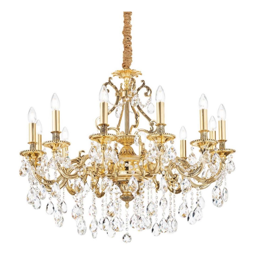 Ideal Lux - Candeeiro suspenso de cristal GIOCONDA 12xE14/40W/230V diâmetro 90 cm dourado