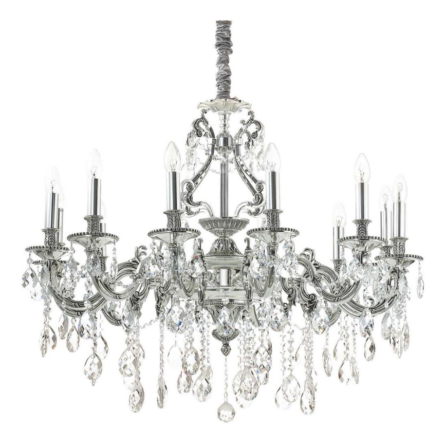 Ideal Lux - Candeeiro suspenso de cristal GIOCONDA 12xE14/40W/230V diâmetro 90 cm prateado