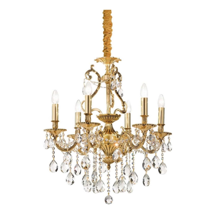 Ideal Lux - Candeeiro suspenso de cristal GIOCONDA 6xE14/40W/230V diâmetro 62 cm dourado