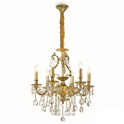 Ideal Lux - Candeeiro suspenso de cristal GIOCONDA 6xE14/40W/230V diâmetro 62 cm dourado