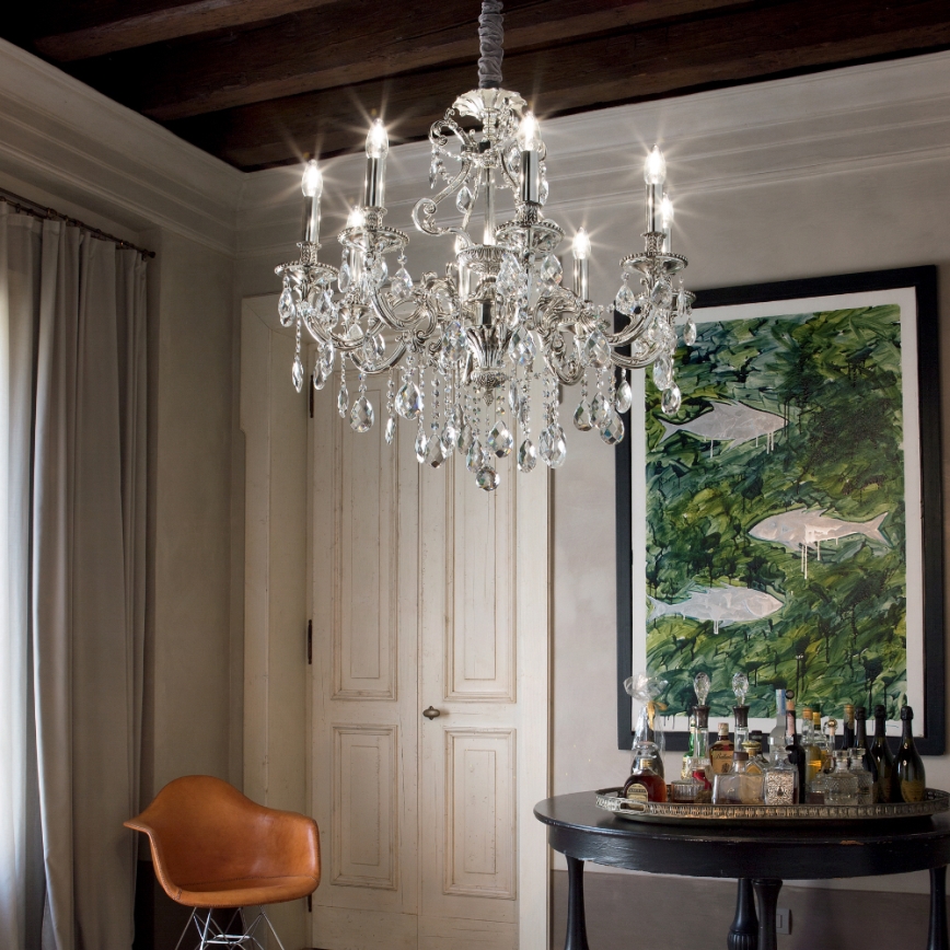 Ideal Lux - Candeeiro suspenso de cristal GIOCONDA 8xE14/40W/230V diâmetro 73 cm prateado