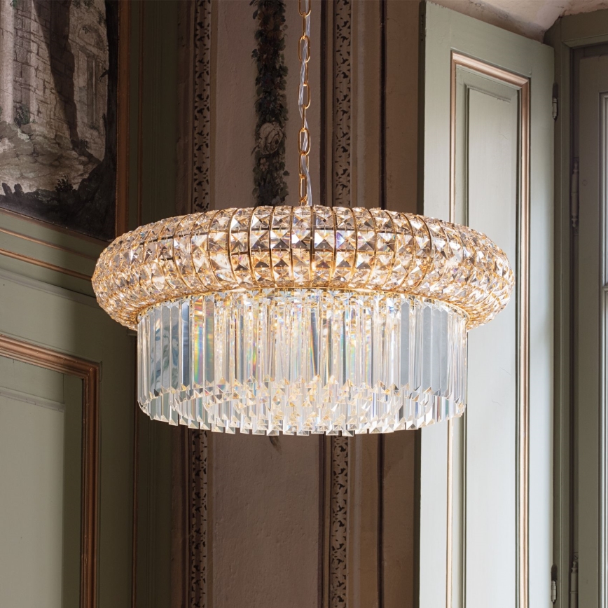 Ideal Lux - Candeeiro suspenso de cristal NABUCCO 12xE14/40W/230V diâmetro 60 cm dourado
