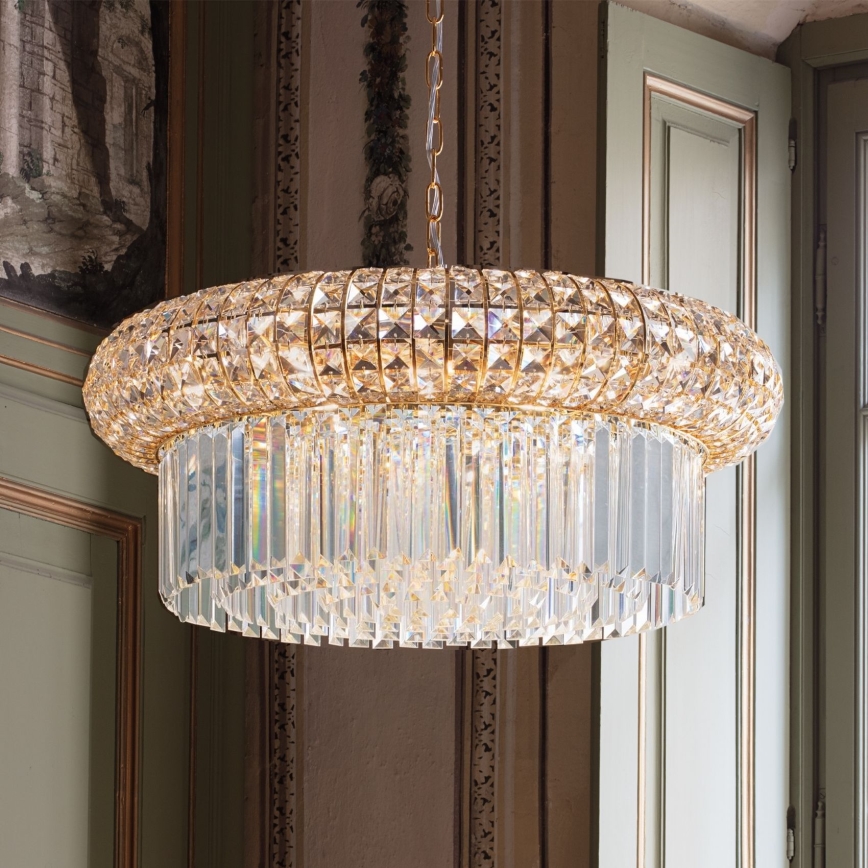 Ideal Lux - Candeeiro suspenso de cristal NABUCCO 16xE14/40W/230V diâmetro 70 cm dourado