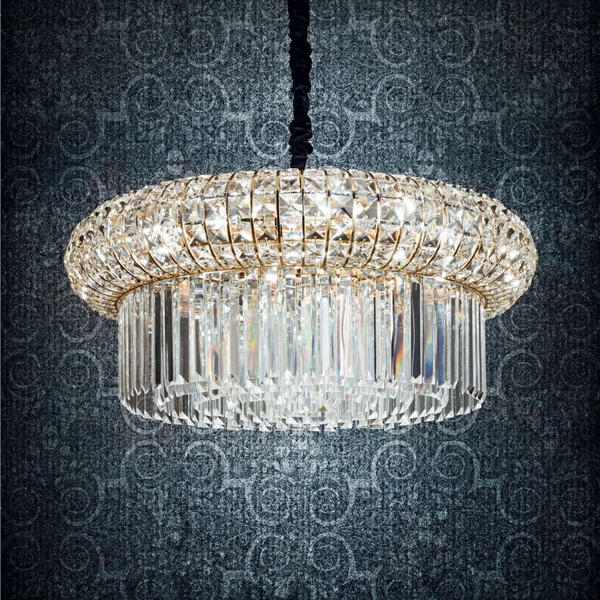 Ideal Lux - Candeeiro suspenso de cristal NABUCCO 16xE14/40W/230V diâmetro 70 cm dourado
