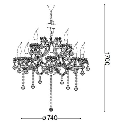 Ideal Lux - Candeeiro suspenso de cristal NAPOLEON 12xE14/40W/230V diâmetro 74 cm cromado brilhante