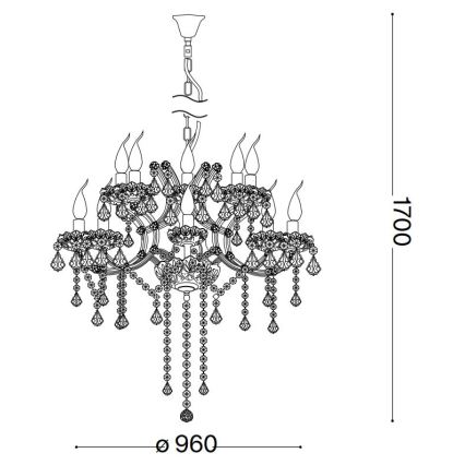 Ideal Lux - Candeeiro suspenso de cristal NAPOLEON 18xE14/40W/230V diâmetro 96 cm dourado