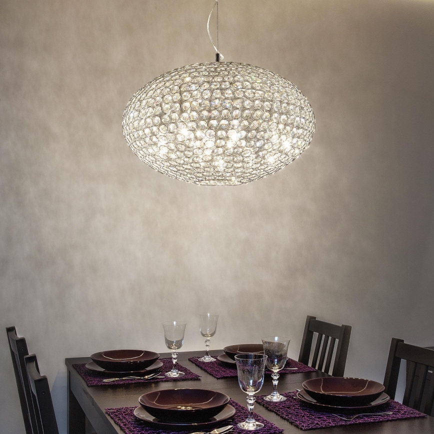 Ideal Lux - Candeeiro suspenso de cristal ORION 12xE14/40W/230V diâmetro 60 cm prateado
