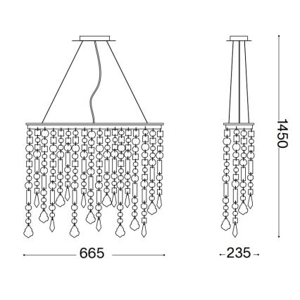 Ideal Lux - Candeeiro suspenso de cristal RAIN 5xE14/40W/230V transparente