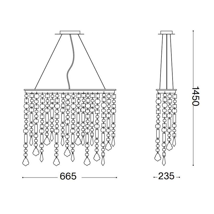 Ideal Lux - Candeeiro suspenso de cristal RAIN 5xE14/40W/230V transparente
