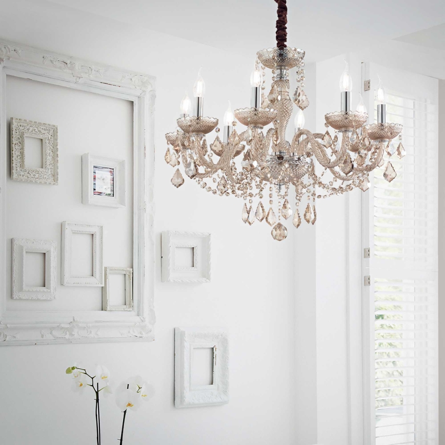 Ideal Lux - Candeeiro suspenso de cristal ROSE 8xE14/40W/230V diâmetro 78 cm bege