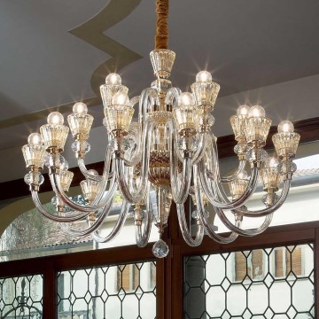 Ideal Lux - Candeeiro suspenso de cristal STRAUSS 18xE14/40W/230V diâmetro 85 cm latão