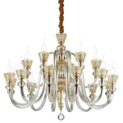 Ideal Lux - Candeeiro suspenso de cristal STRAUSS 18xE14/40W/230V diâmetro 85 cm latão
