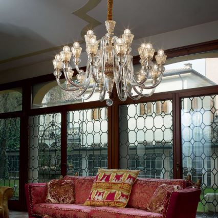 Ideal Lux - Candeeiro suspenso de cristal STRAUSS 18xE14/40W/230V diâmetro 85 cm latão