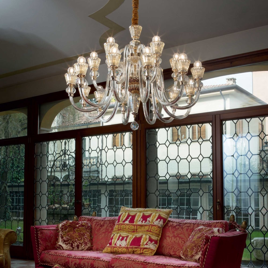 Ideal Lux - Candeeiro suspenso de cristal STRAUSS 18xE14/40W/230V diâmetro 85 cm latão
