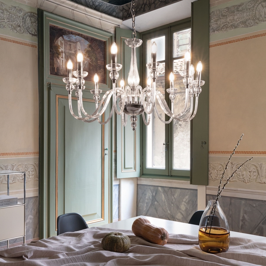 Ideal Lux - Candeeiro suspenso DOGE 12xE14/40W/230V diâmetro 91 cm cromado brilhante