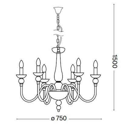 Ideal Lux - Candeeiro suspenso DOGE 6xE14/40W/230V diâmetro 75 cm cromado brilhante