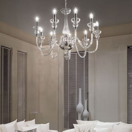 Ideal Lux - Candeeiro suspenso DOGE 9xE14/40W/230V diâmetro 75 cm cromado brilhante
