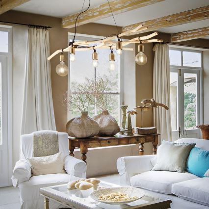 Ideal Lux - Candeeiro suspenso DRIFTWOOD 6xE27/60W/230V goiaba