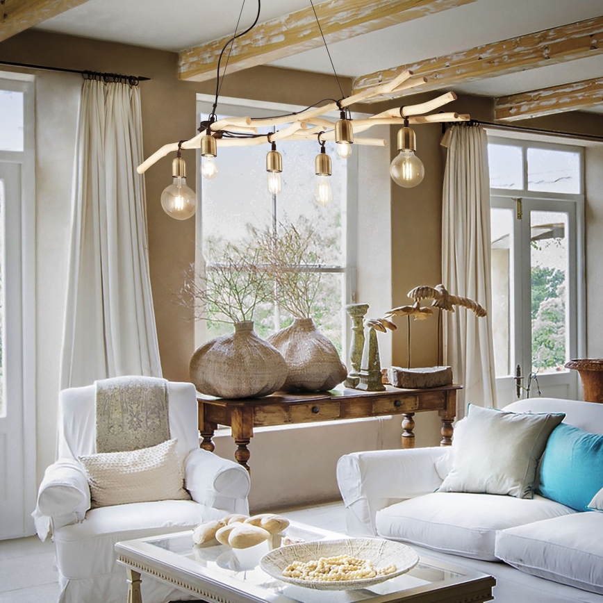 Ideal Lux - Candeeiro suspenso DRIFTWOOD 6xE27/60W/230V goiaba