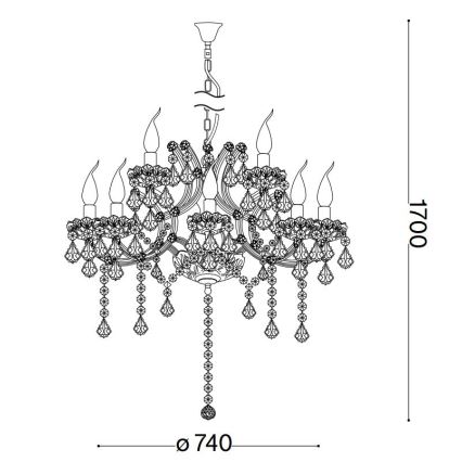 Ideal Lux - Candeeiro suspenso em cristal NAPOLEON 12xE14/40W/230V diâmetro 74 cm dourado