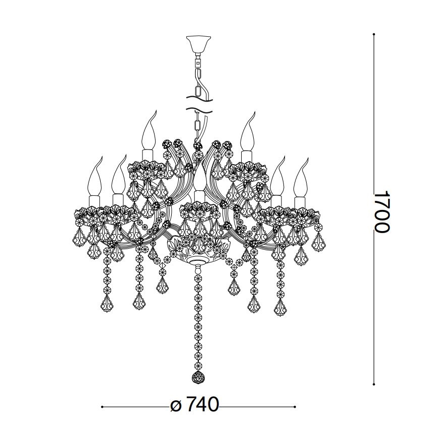Ideal Lux - Candeeiro suspenso em cristal NAPOLEON 12xE14/40W/230V diâmetro 74 cm dourado