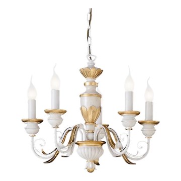 Ideal Lux - Candeeiro suspenso FIRENZE 5xE14/40W/230V diâmetro 55 cm branco/dourado