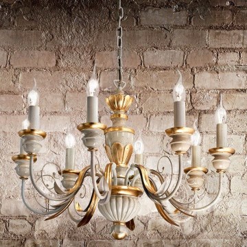 Ideal Lux - Candeeiro suspenso FIRENZE 8xE14/40W/230V diâmetro 64 cm branco/dourado