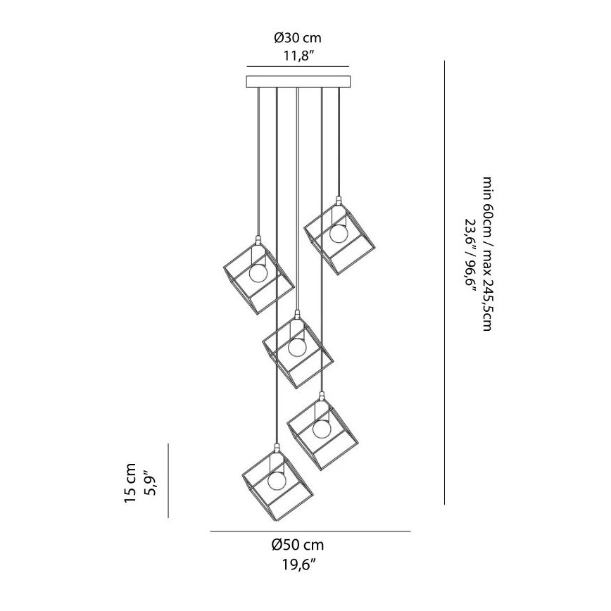 Ideal Lux - Candeeiro suspenso ICE 5xE27/60W/230V diâmetro 50 cm preto