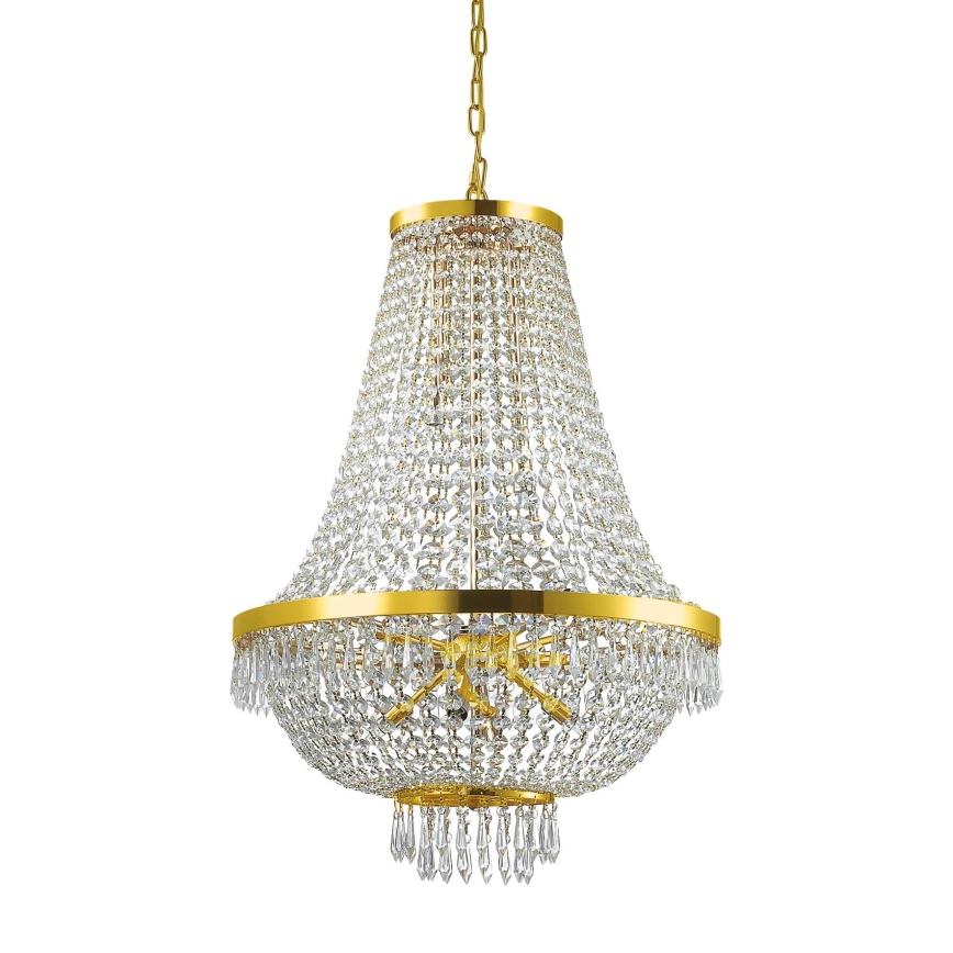 Ideal Lux - Candeeiro suspenso LED de cristal CAESAR 12xG9/3W/230V diâmetro 55 cm dourado