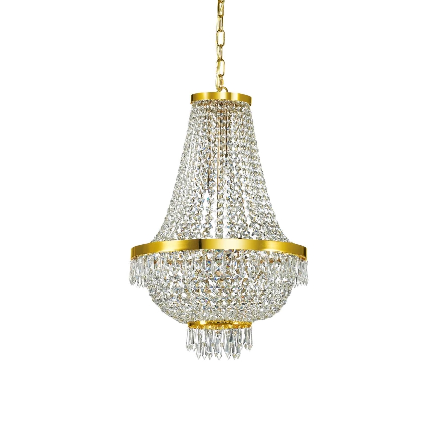 Ideal Lux - Candeeiro suspenso LED de cristal CAESAR 9xG9/3W/230V diâmetro 45 cm dourado