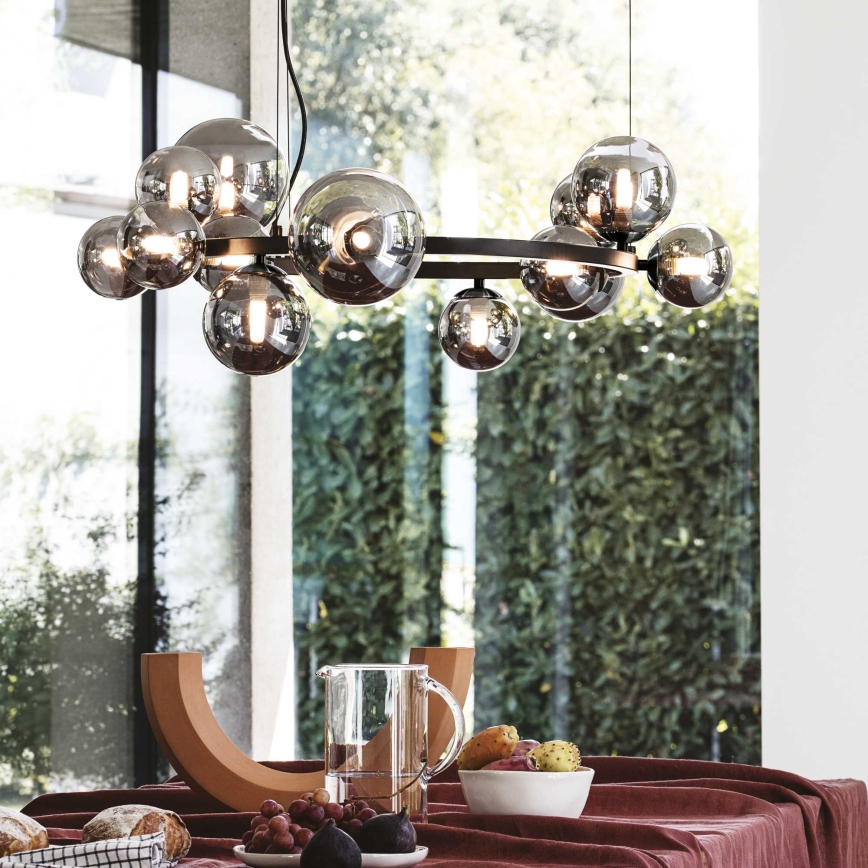Ideal Lux - Candeeiro suspenso LED PERLAGE 14xG9/3W/230V diâmetro 85 cm preto/fumado