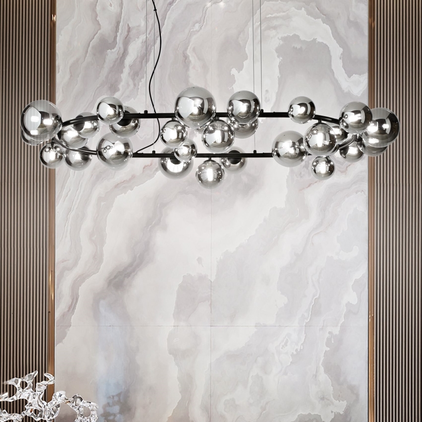 Ideal Lux - Candeeiro suspenso LED PERLAGE 30xG9/3W/230V 143 cm preto/fumado