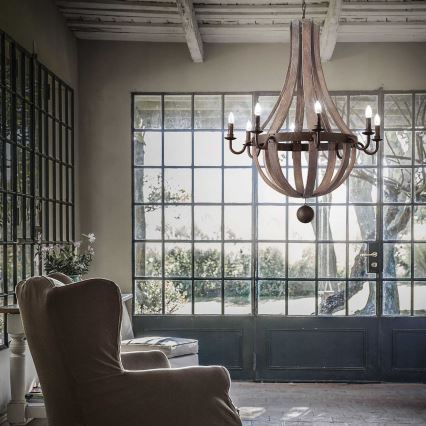 Ideal Lux - Candeeiro suspenso MILLENNIUM 8xE14/40W/230V diâmetro 92 cm Bétula/castanho