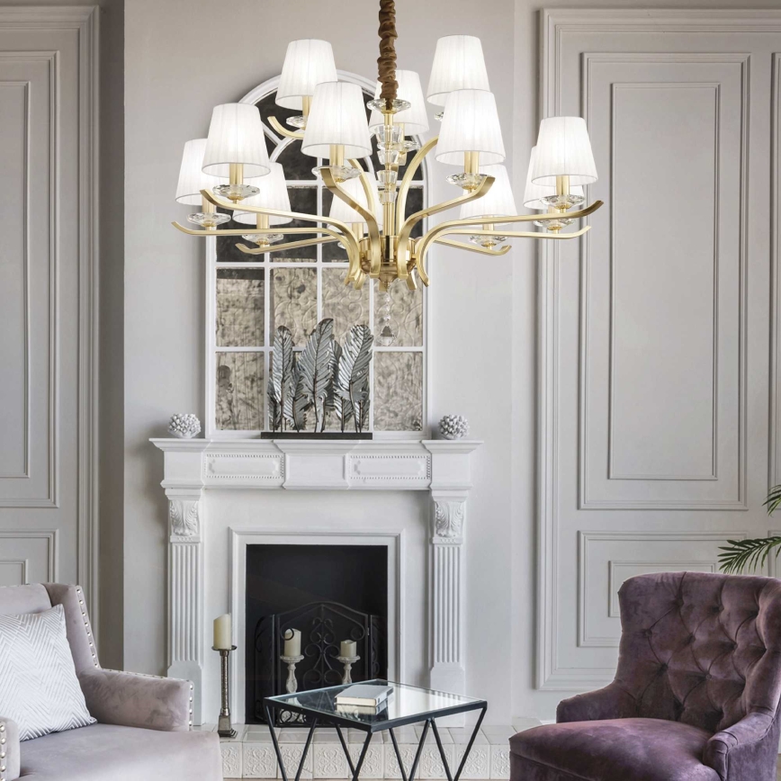 Ideal Lux - Candeeiro suspenso de cristal PEGASO 12xE14/28W/230V diâmetro 102 cm dourado