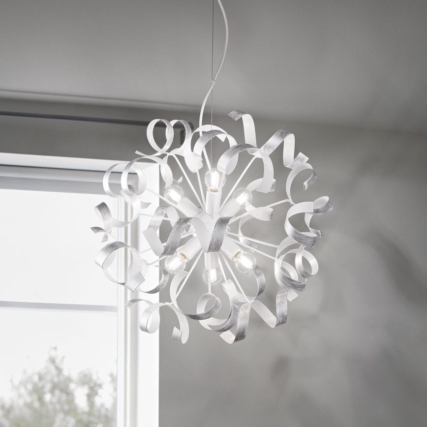 Ideal Lux - Candeeiro suspenso VORTEX 6xE14/40W/230V diâmetro 53 cm prateado/pátina