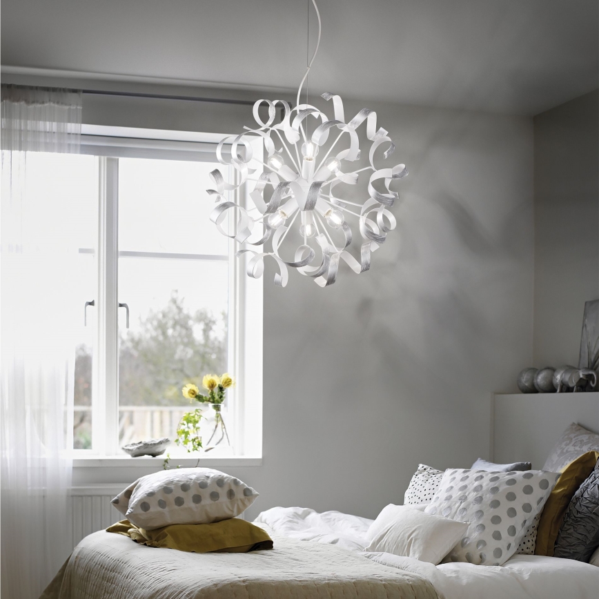Ideal Lux - Candeeiro suspenso VORTEX 6xE14/40W/230V diâmetro 53 cm prateado/pátina