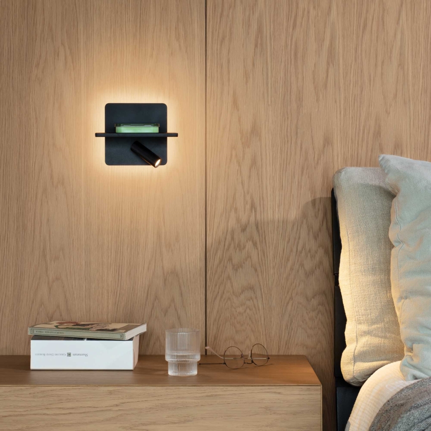 Ideal Lux - Foco de parede LED PIANO LED/11,5W/230V USB preto
