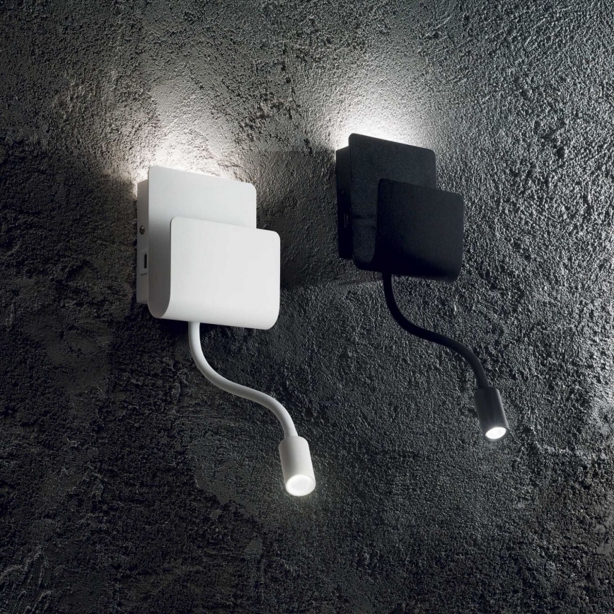 Ideal Lux - Foco de parede LED com uma flexível candeeiro pequeno PROBE LED/9,5W/230V USB CRI 90 branco