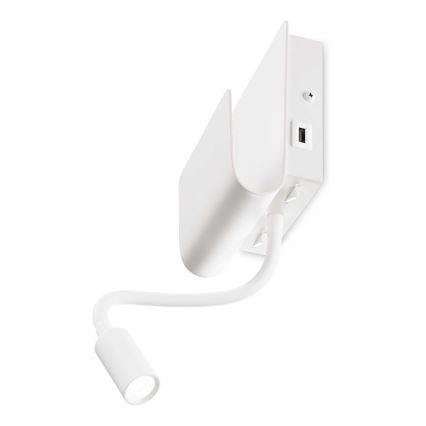 Ideal Lux - Foco de parede LED com uma flexível candeeiro pequeno PROBE LED/9,5W/230V USB CRI 90 branco