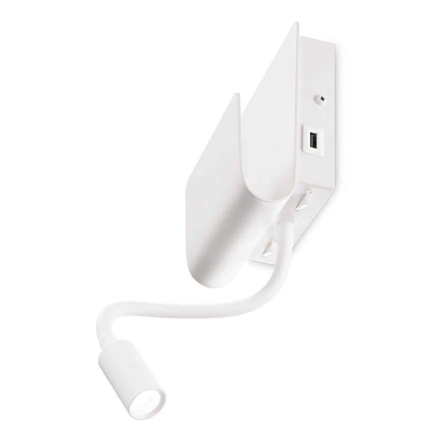 Ideal Lux - Foco de parede LED com uma flexível candeeiro pequeno PROBE LED/9,5W/230V USB CRI 90 branco