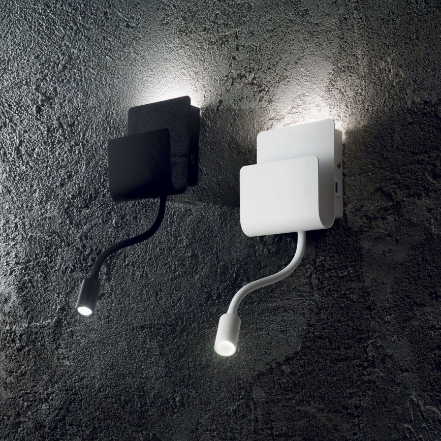 Ideal Lux - Foco de parede LED com uma flexível candeeiro pequeno PROBE LED/9,5W/230V USB CRI 90 preto