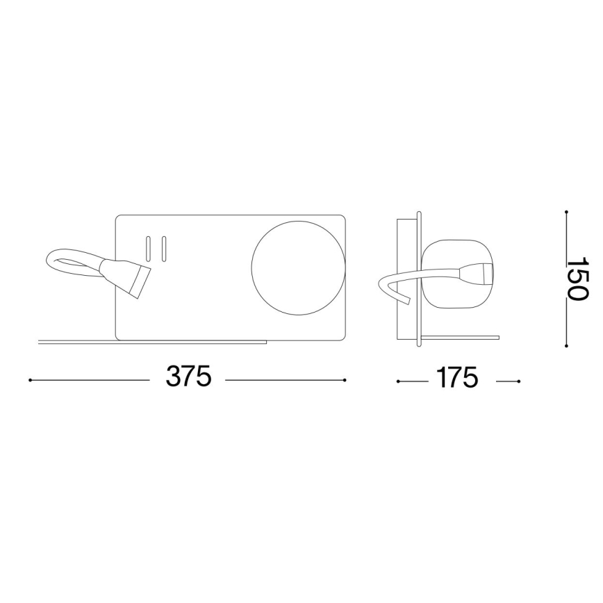 Ideal Lux - Candeeiro de parede LED com uma pequena lâmpada flexível BOOK 1xG9/28W + LED/3W/230V USB preto