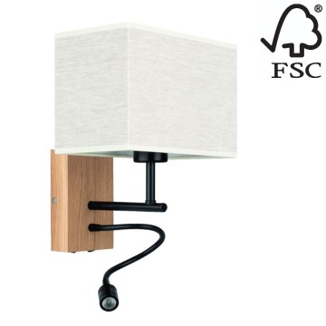 Iluminação de parede BOHO 1xE27/25W + LED/1W/230V carvalho – FSC certificado