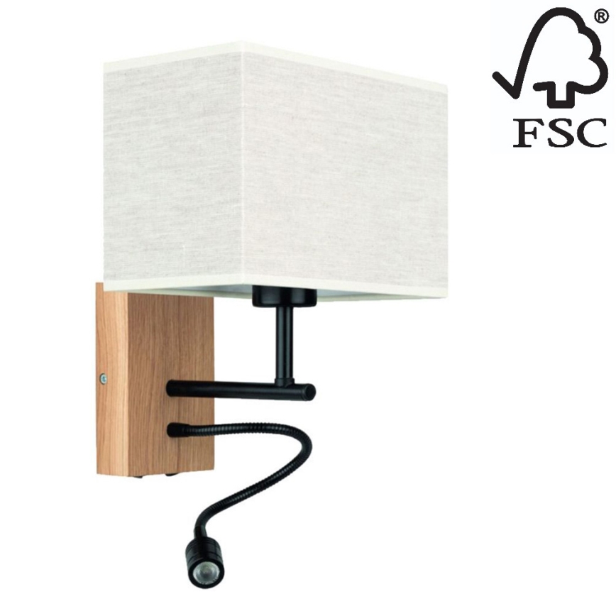 Iluminação de parede BOHO 1xE27/25W + LED/1W/230V carvalho – FSC certificado