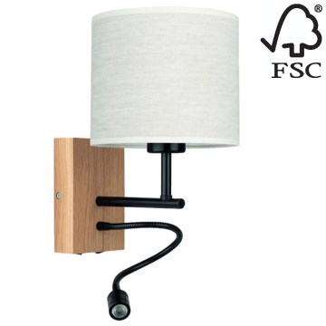 Iluminação de parede BOHO 1xE27/25W + LED/1W/230V carvalho – FSC certificado