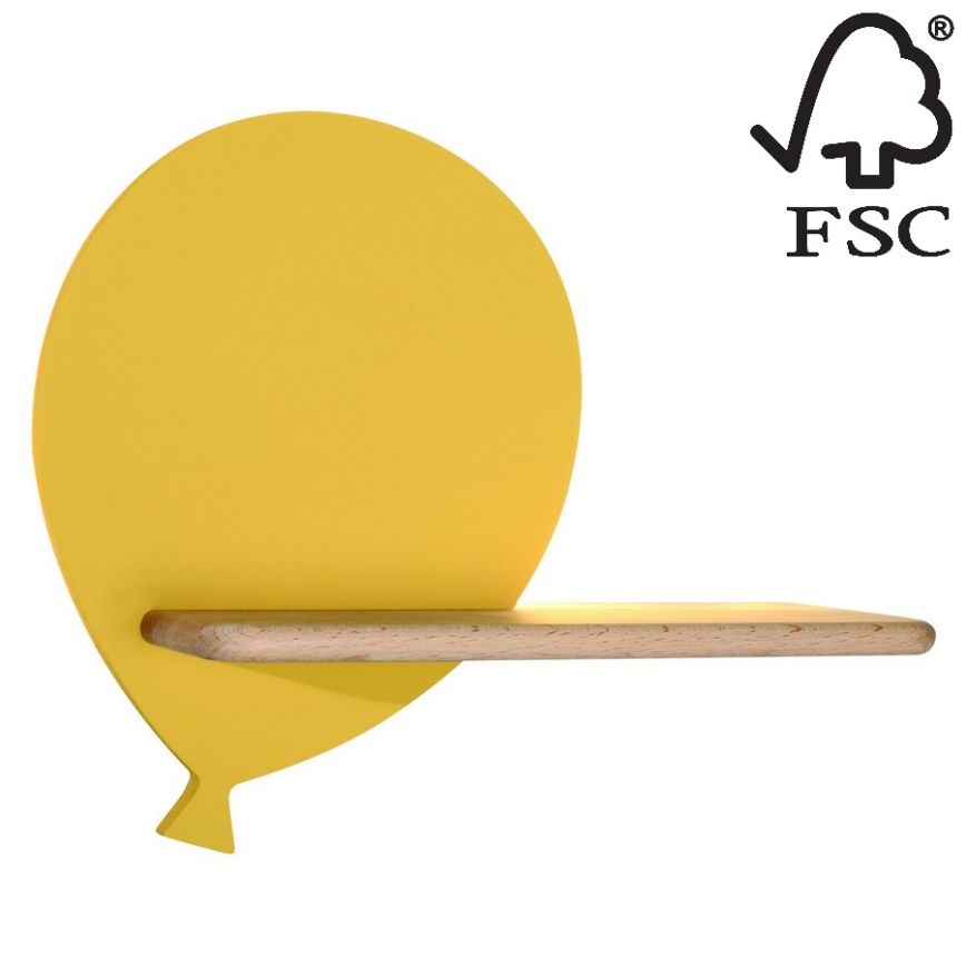 Iluminação de parede de criança LED com uma prateleira BALLOON LED/4W/230V amarelo/madeira