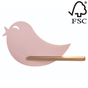 Iluminação de parede de criança LED com uma prateleira BIRD LED/5W/230V rosa/madeira